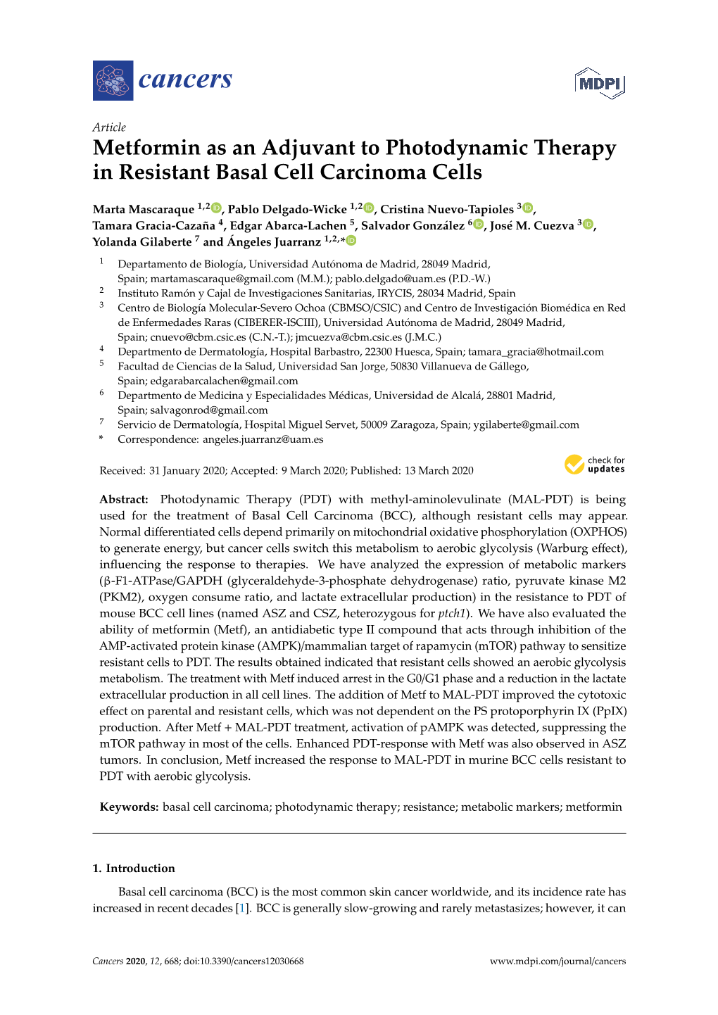 Metformin As an Adjuvant to Photodynamic Therapy in Resistant Basal Cell Carcinoma Cells