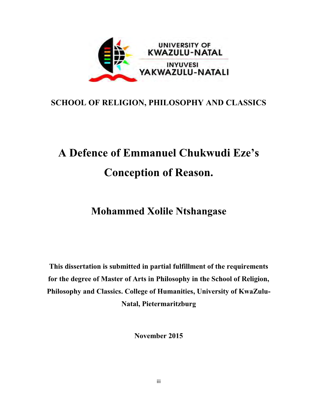 A Defence of Emmanuel Chukwudi Eze's