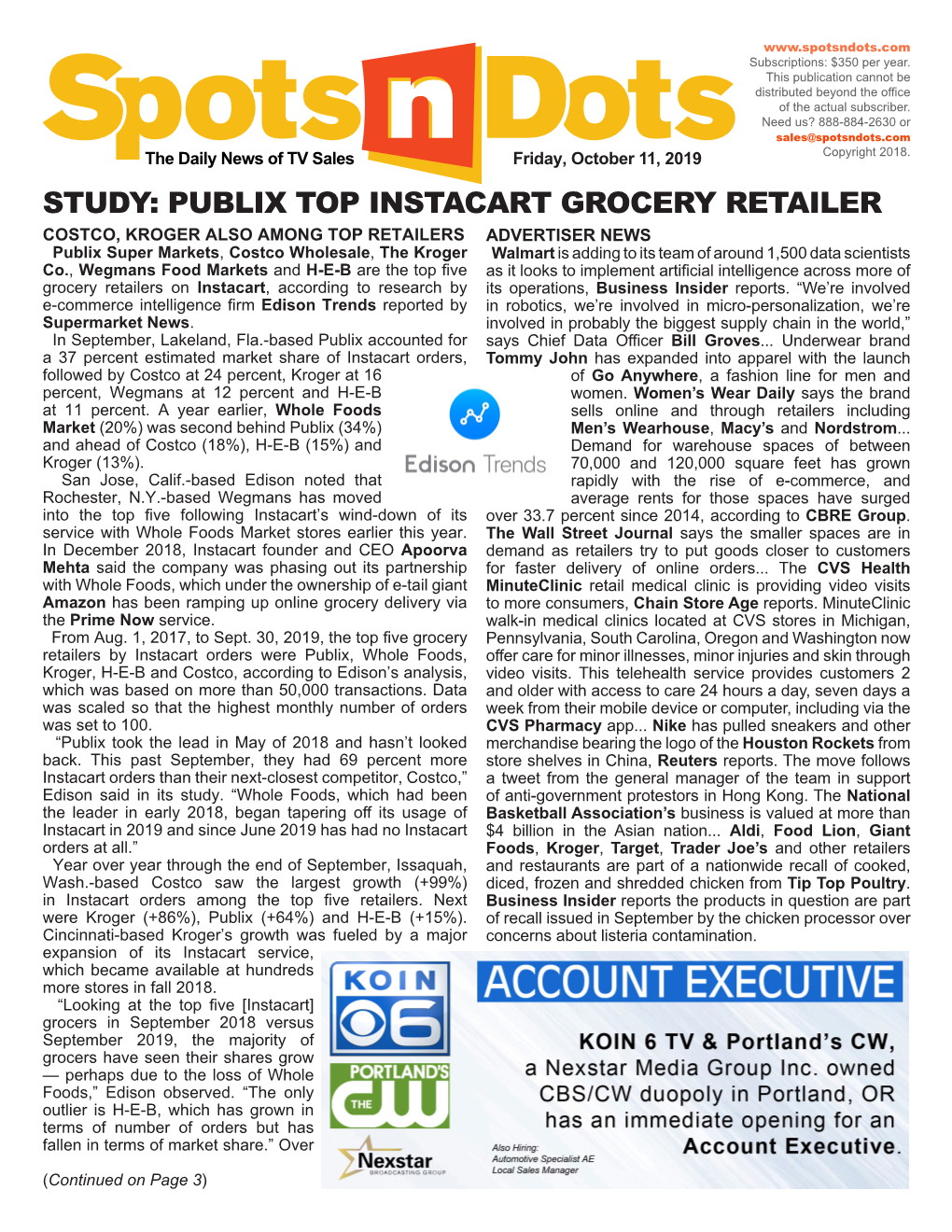 Publix Top Instacart Grocery Retailer