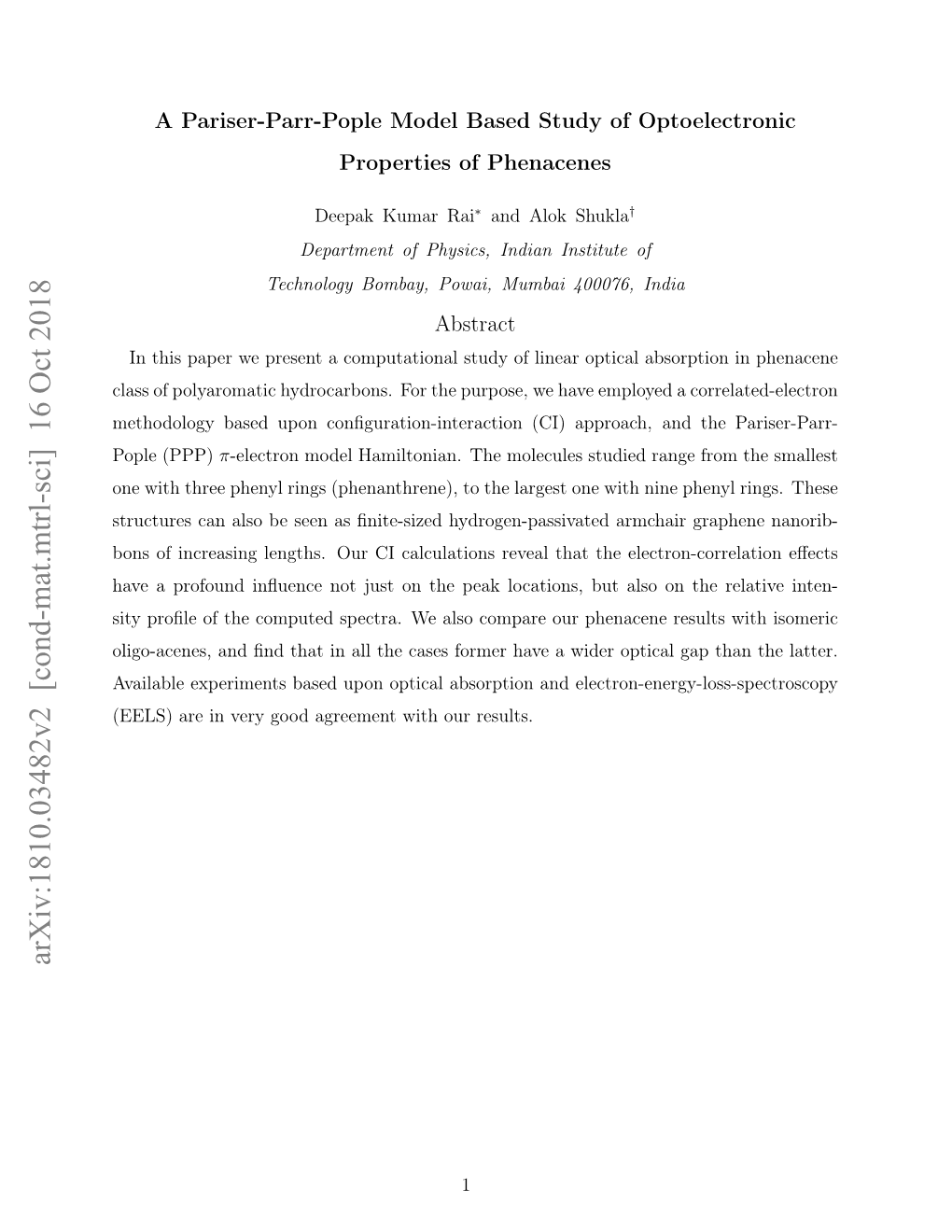 A Pariser-Parr-Pople Model Based Study of Optoelectronic Properties of Phenacenes