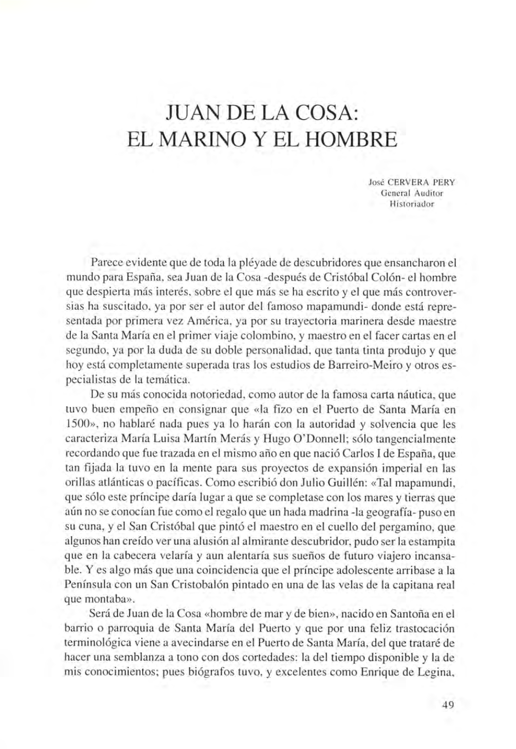 Juan De La Cosa: El Marino Y El Hombre