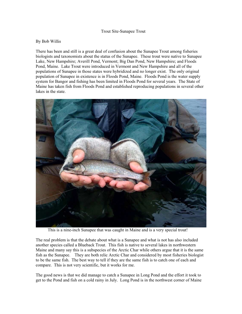 Trout Site-Sunapee Trout by Bob Willis There Has Been and Still Is A