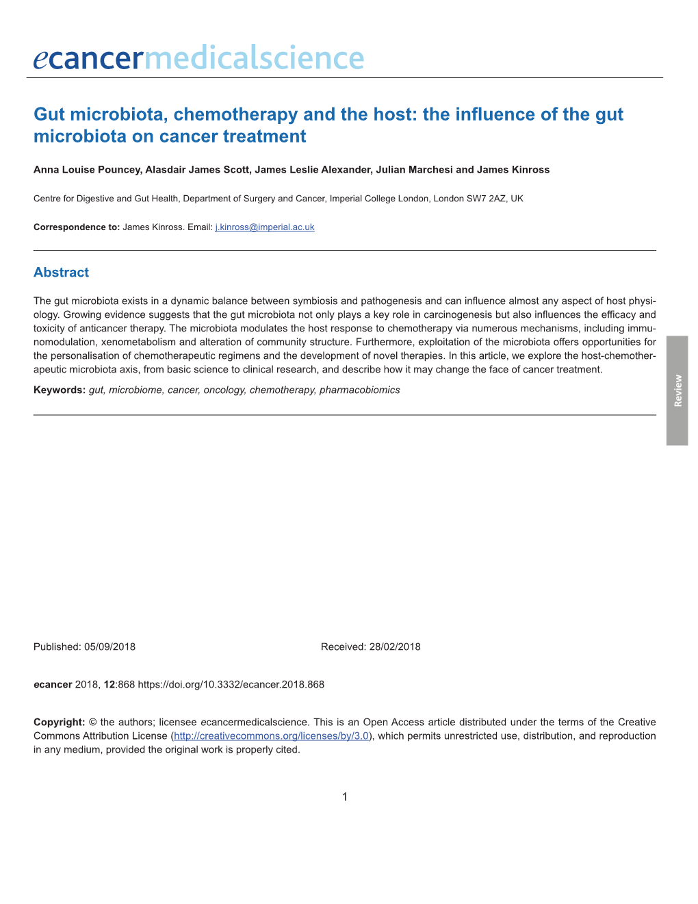 Gut Microbiota, Chemotherapy and the Host: the Influence of the Gut Microbiota on Cancer Treatment