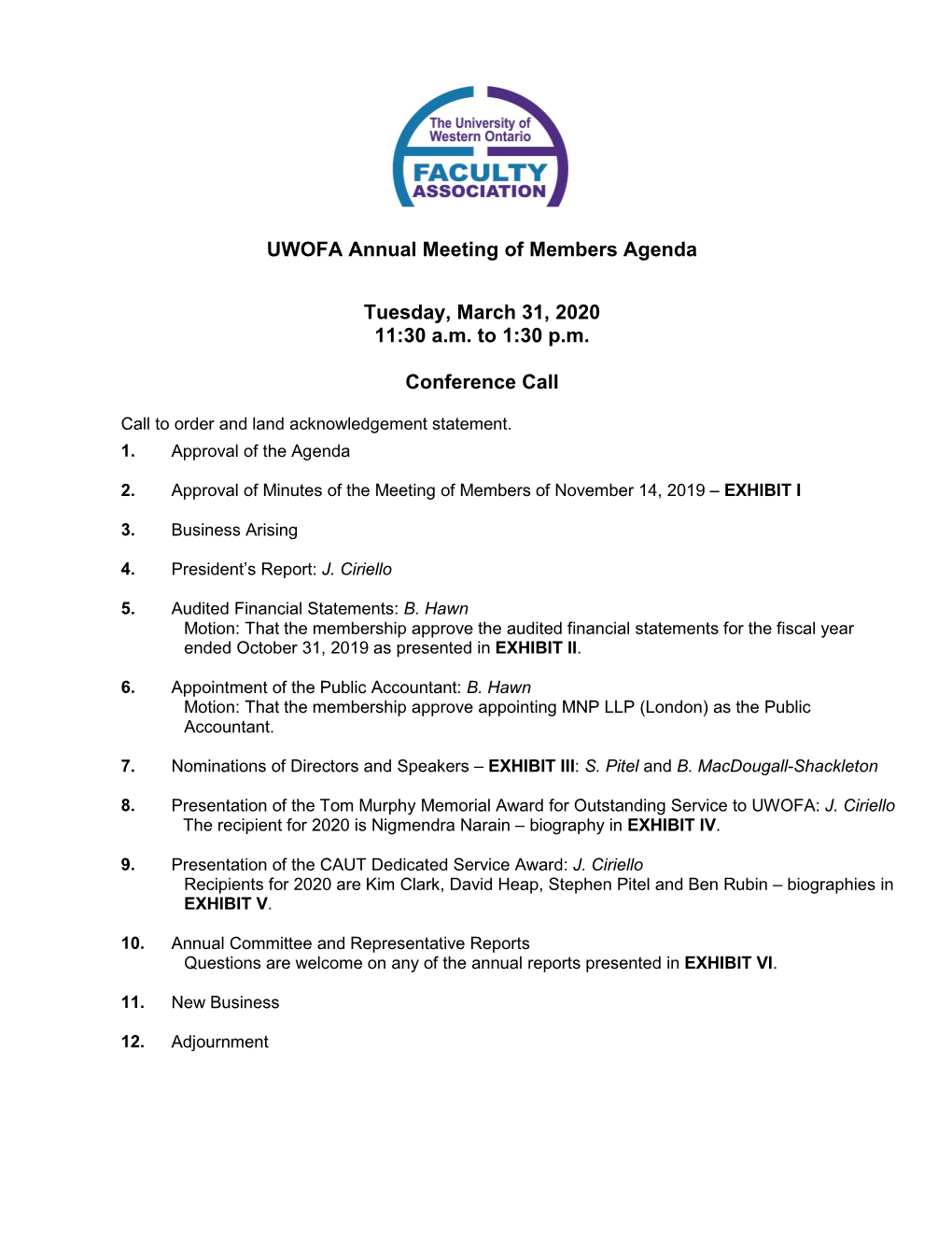 UWOFA General Meeting Agenda