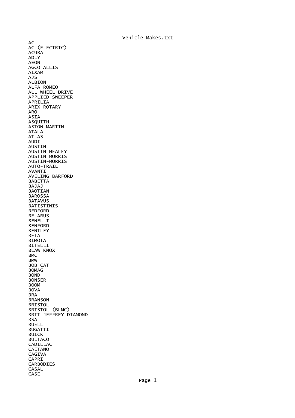 UK DVLA Vehicle Makes