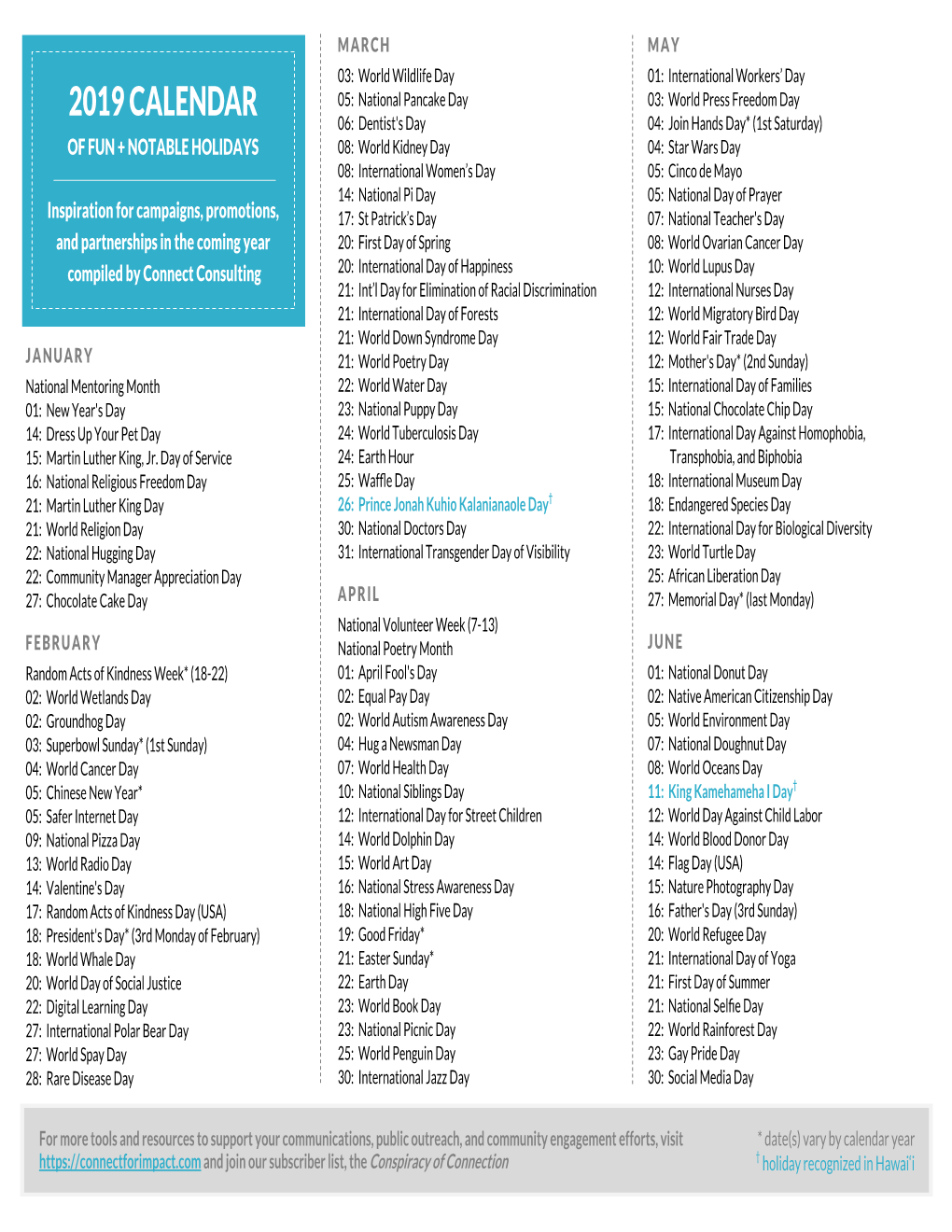 2019 Fun and Notable Holidays.Pub