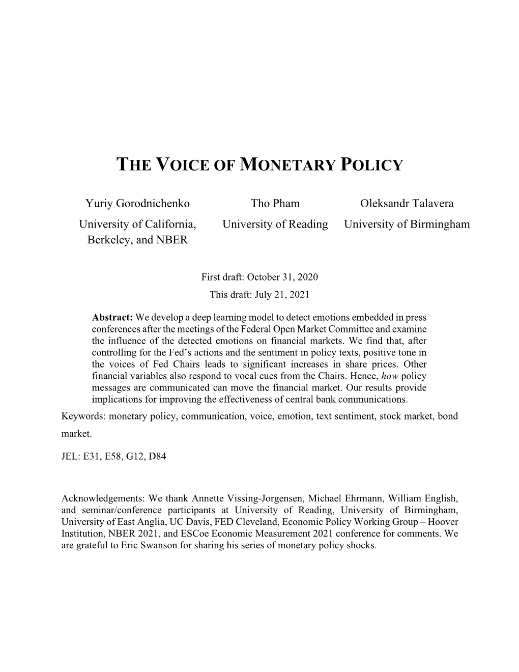 The Voice of Monetary Policy