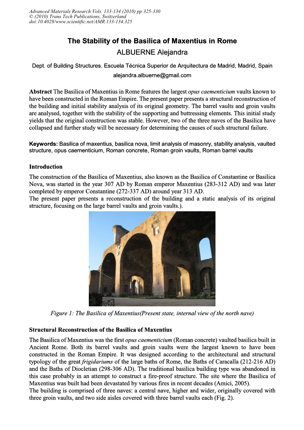 The Stability of the Basilica of Maxentius in Rome ALBUERNE Alejandra