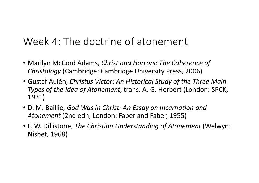 Week 4: the Doctrine of Atonement