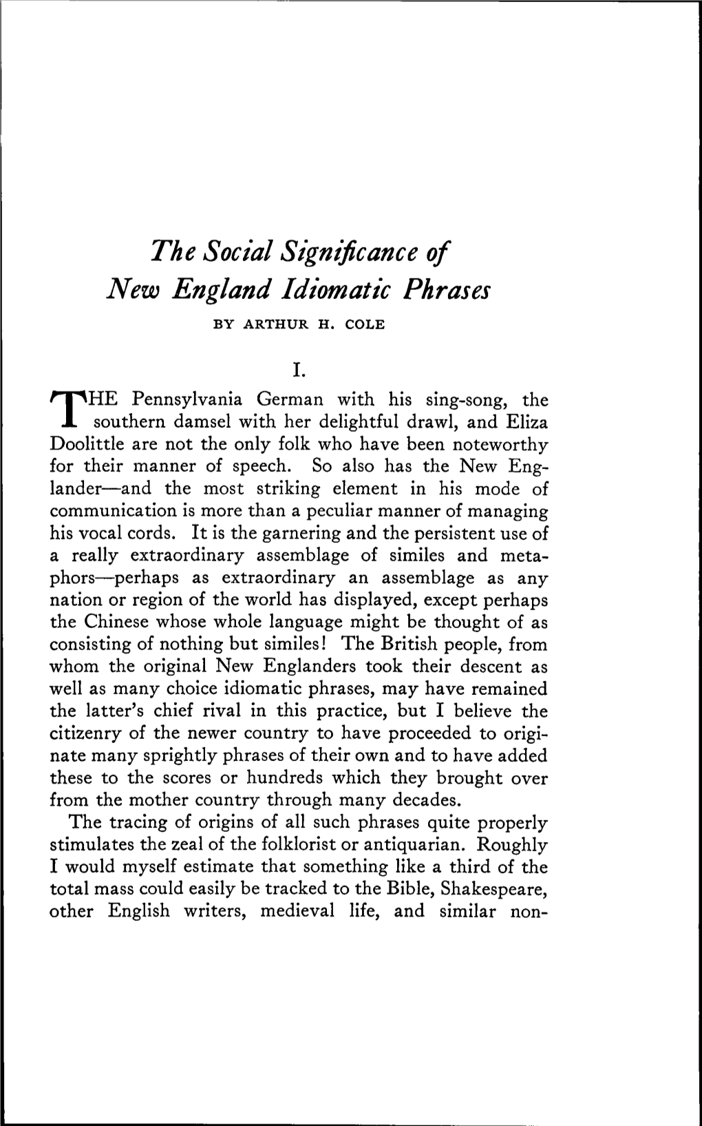 The Social Significance of New England Idiomatic Phrases