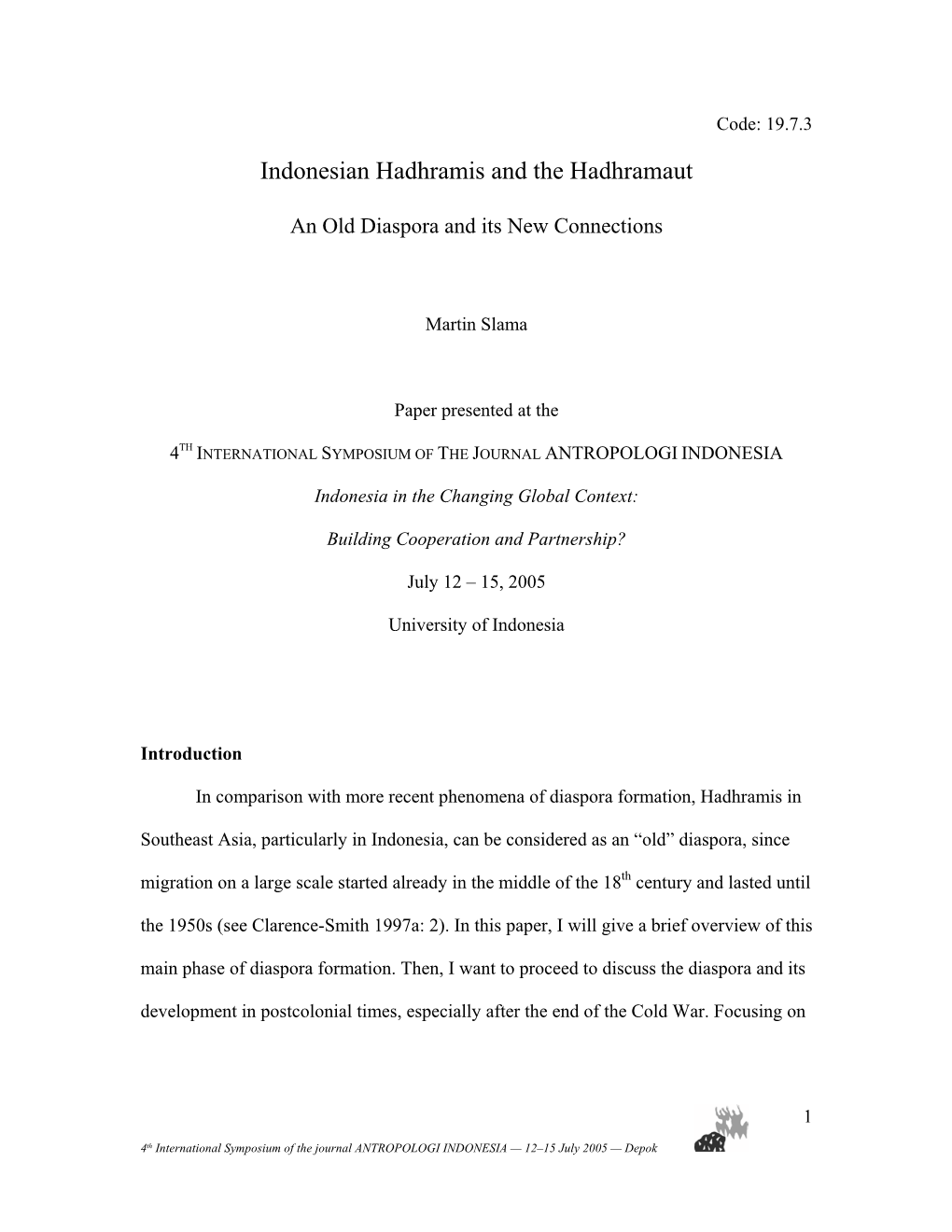 Indonesian Hadhramis and the Hadhramaut