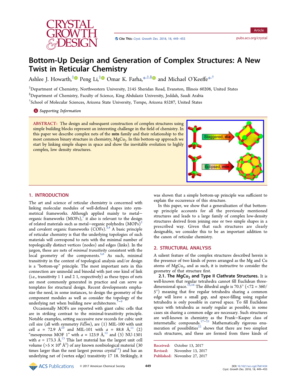 Bottom-Up Design and Generation of Complex Structures: a New Twist in Reticular Chemistry ‡ ‡ ‡ § † Ashlee J