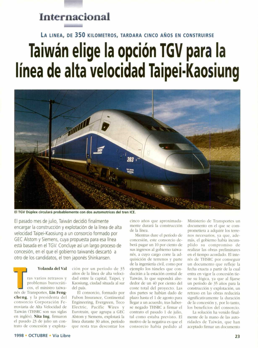 Taiwán Elige La Opción TGV Para La Línea De Alta Velocidad Taipe•Aosiung