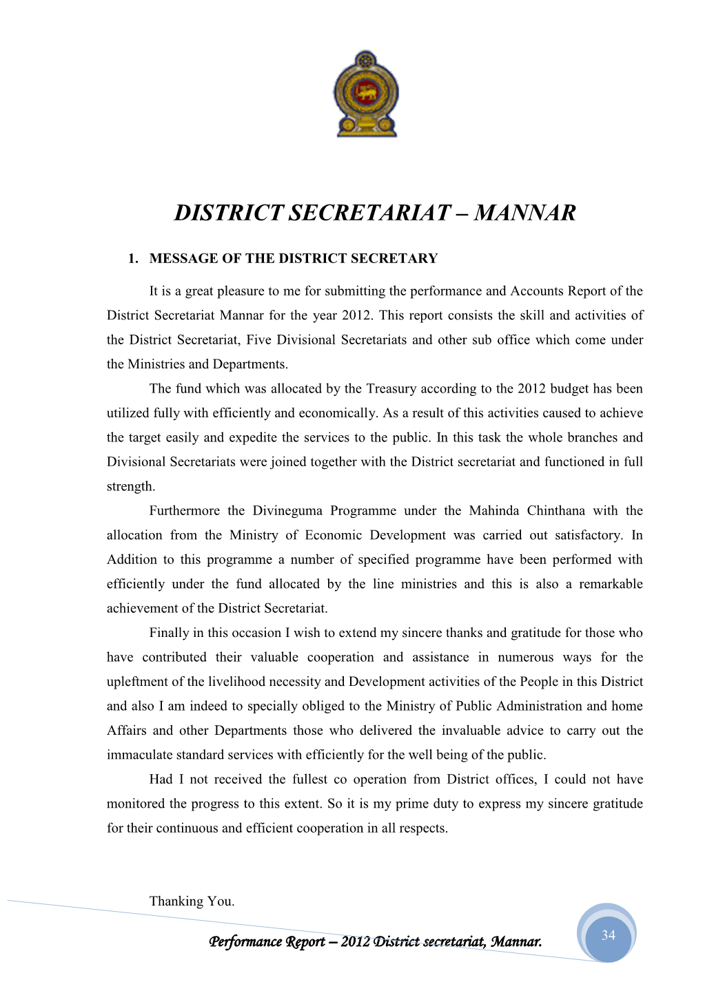 District Secretariat – Mannar