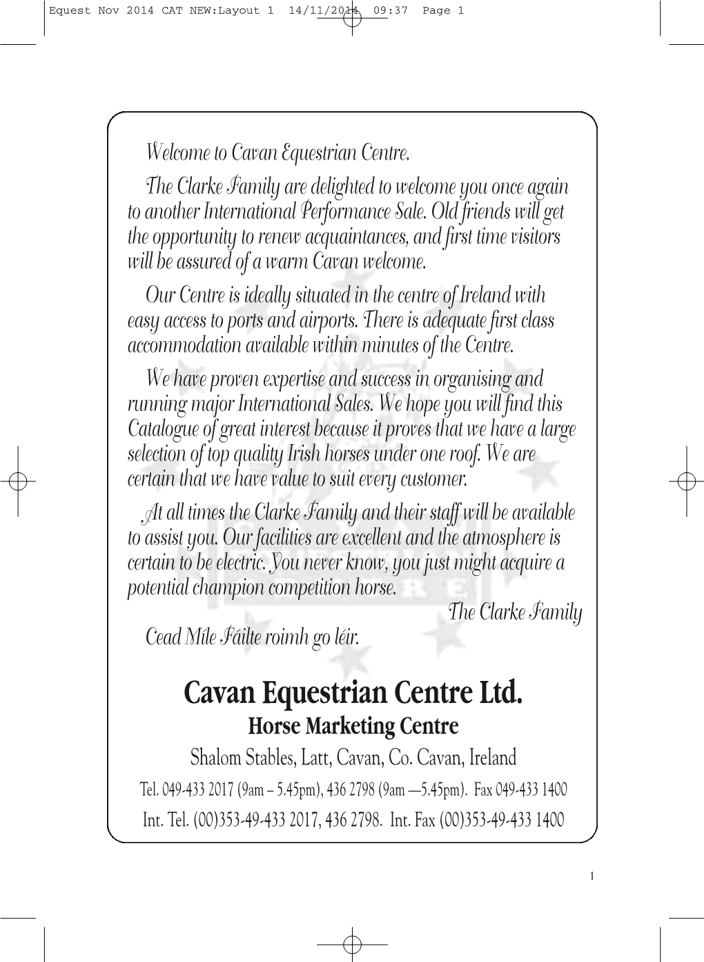 Cavan Equestrian Centre Ltd. Horse Marketing Centre Shalom Stables, Latt, Cavan, Co