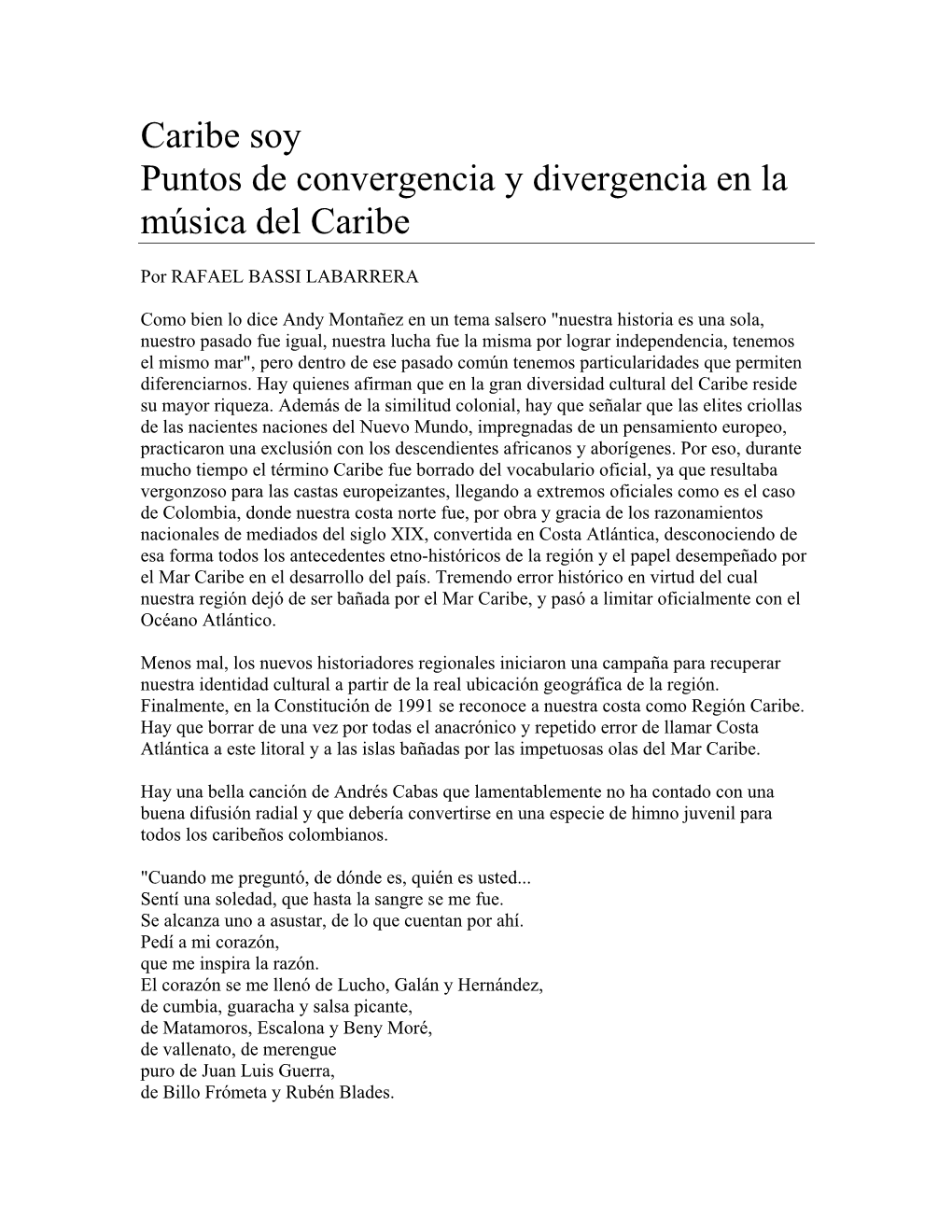 Caribe Soy Puntos De Convergencia Y Divergencia En La Música Del Caribe