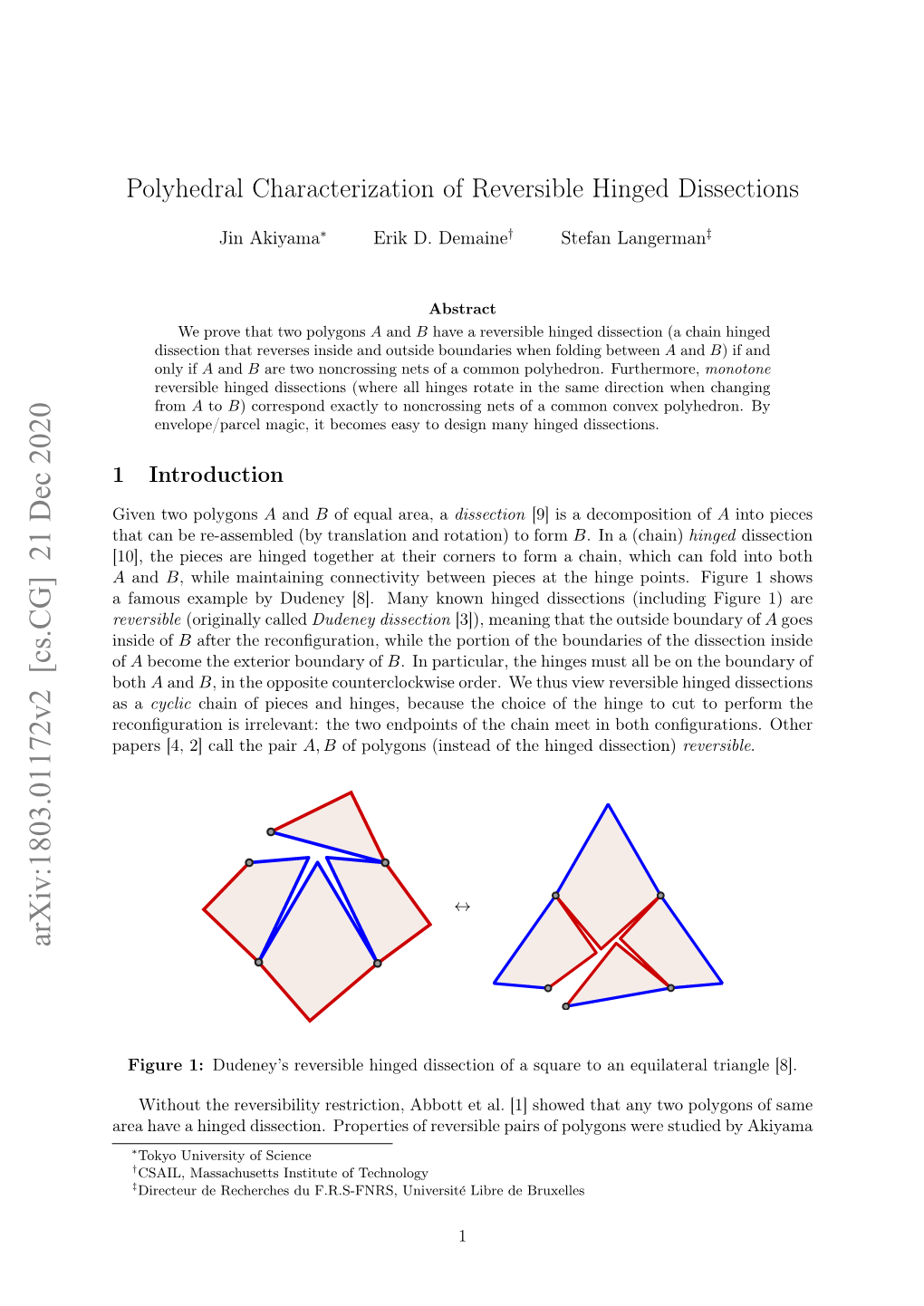 Polyhedral Characterization of Reversible Hinged Dissections