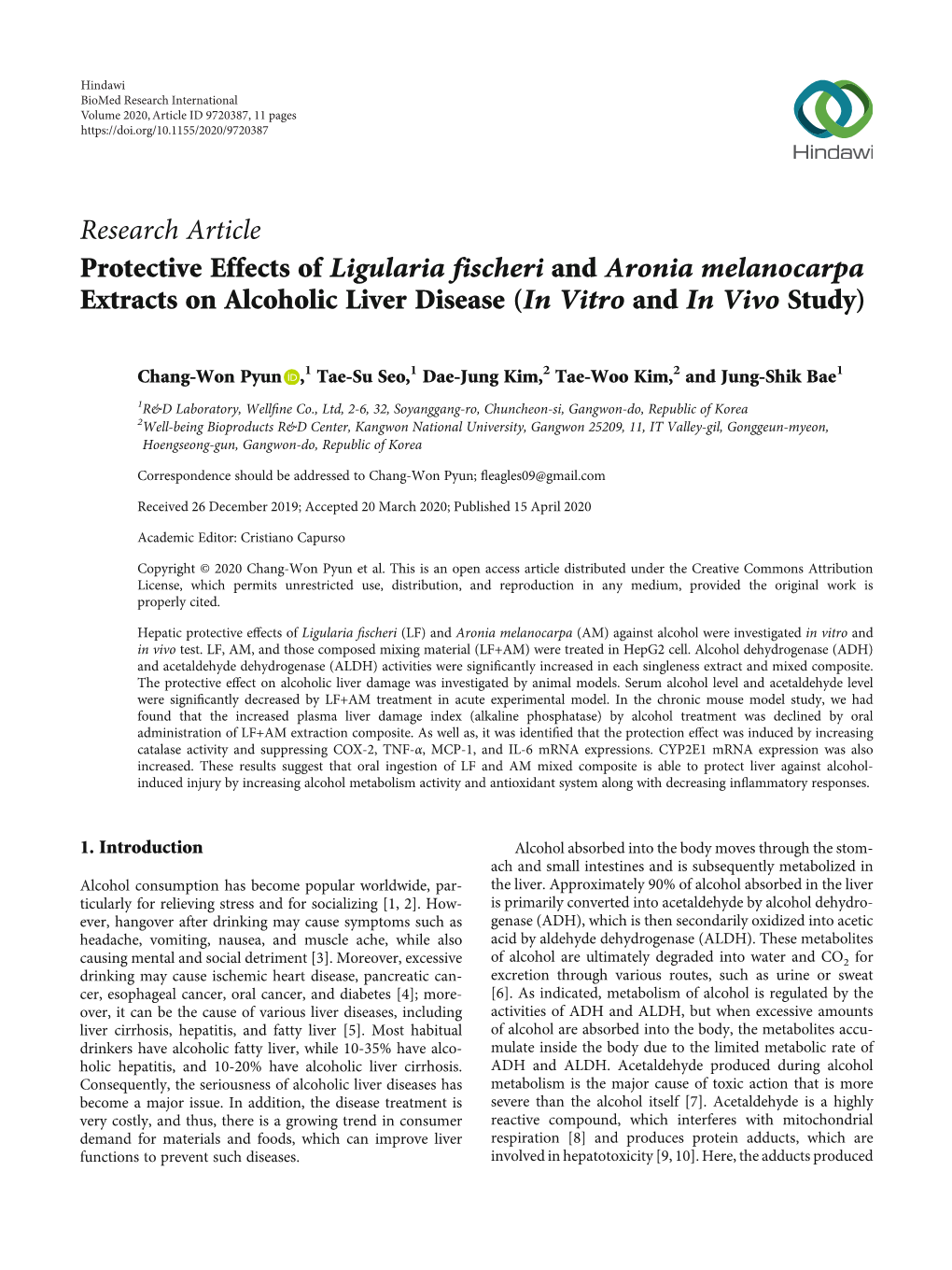 Research Article Protective Effects of Ligularia Fischeri and Aronia Melanocarpa Extracts on Alcoholic Liver Disease (In Vitro and in Vivo Study)