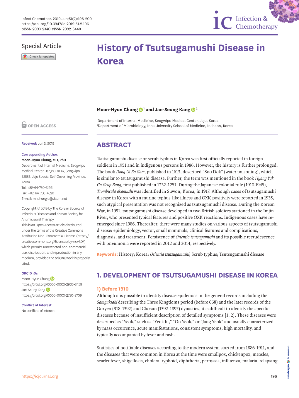 History of Tsutsugamushi Disease in Korea