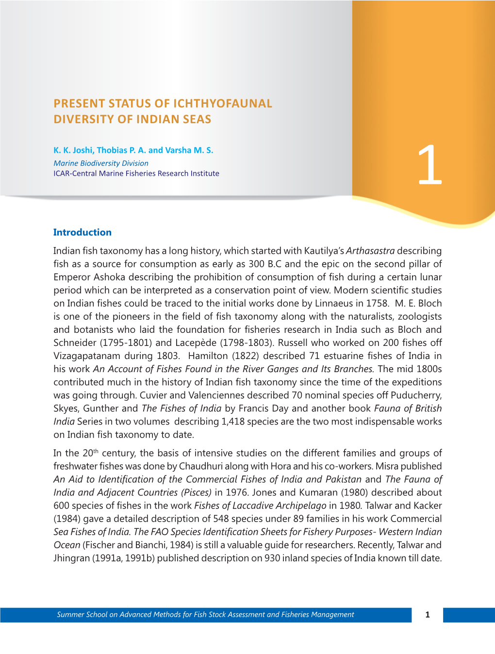 Present Status of Ichthyofaunal Diversity of Indian Seas