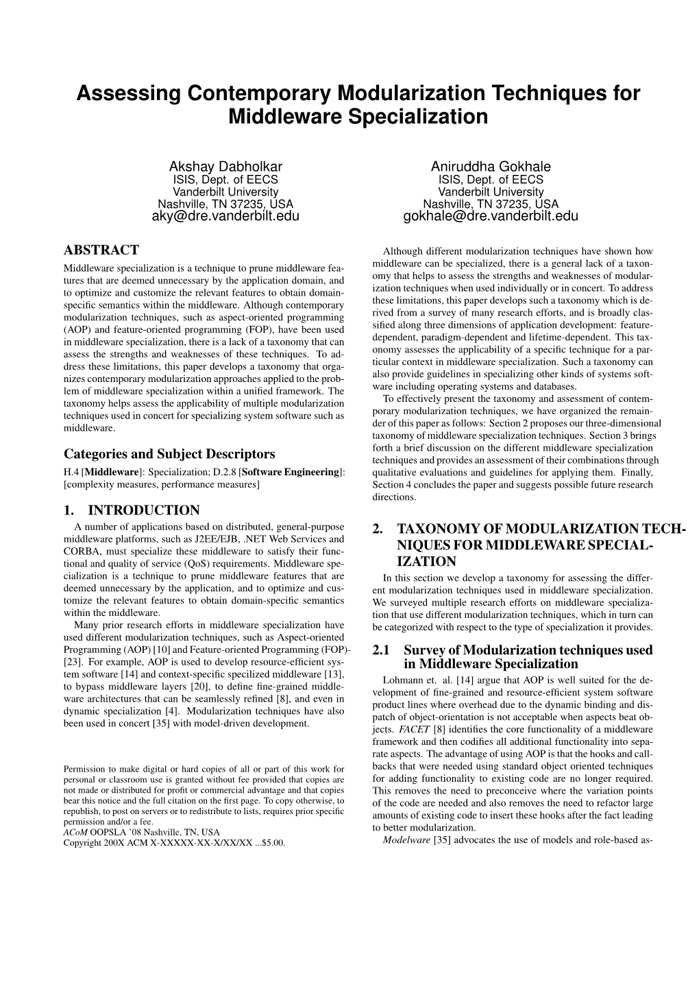 Assessing Contemporary Modularization Techniques for Middleware Specialization