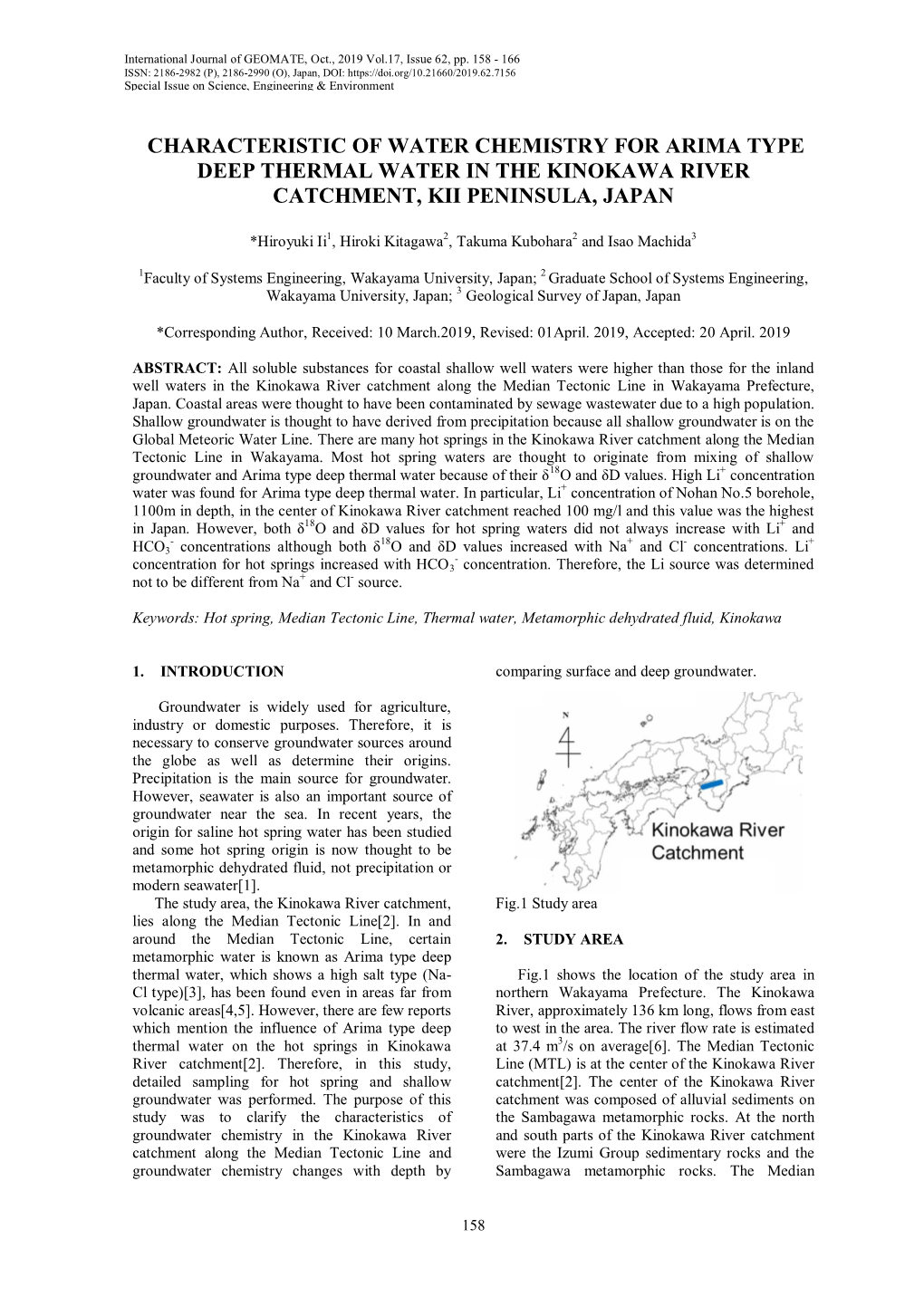 Characteristic of Water Chemistry for Arima Type Deep Thermal Water in the Kinokawa River Catchment, Kii Peninsula, Japan