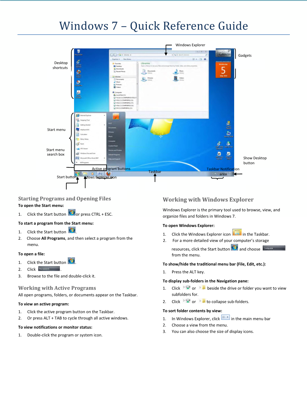 Windows 7 – Quick Reference Guide