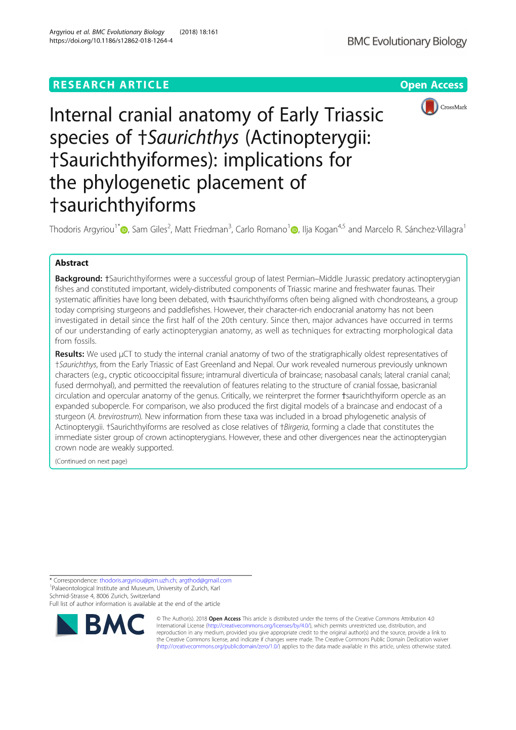 Internal Cranial Anatomy of Early Triassic Species of †Saurichthys