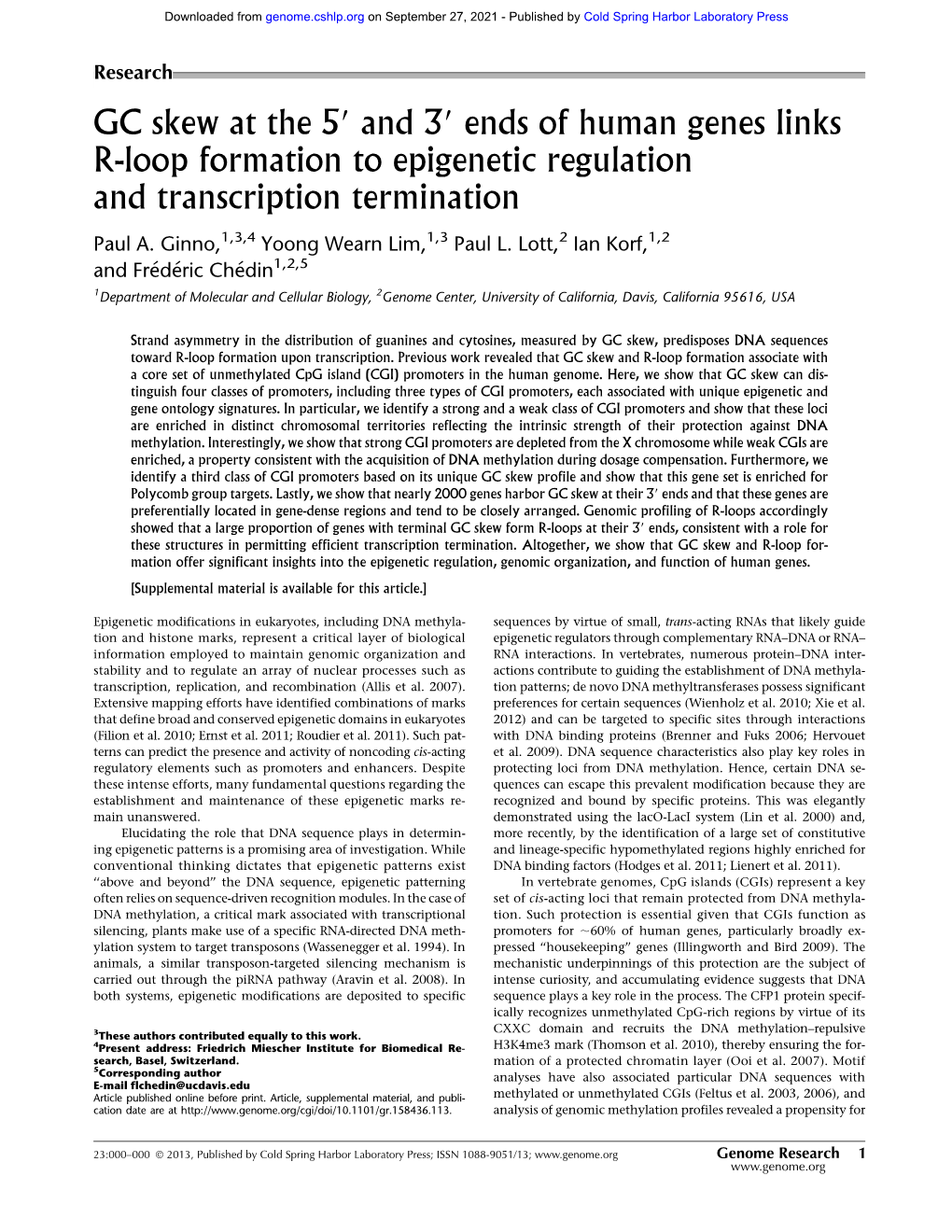 GC Skew at the 59 and 39 Ends of Human Genes Links R-Loop Formation to Epigenetic Regulation and Transcription Termination