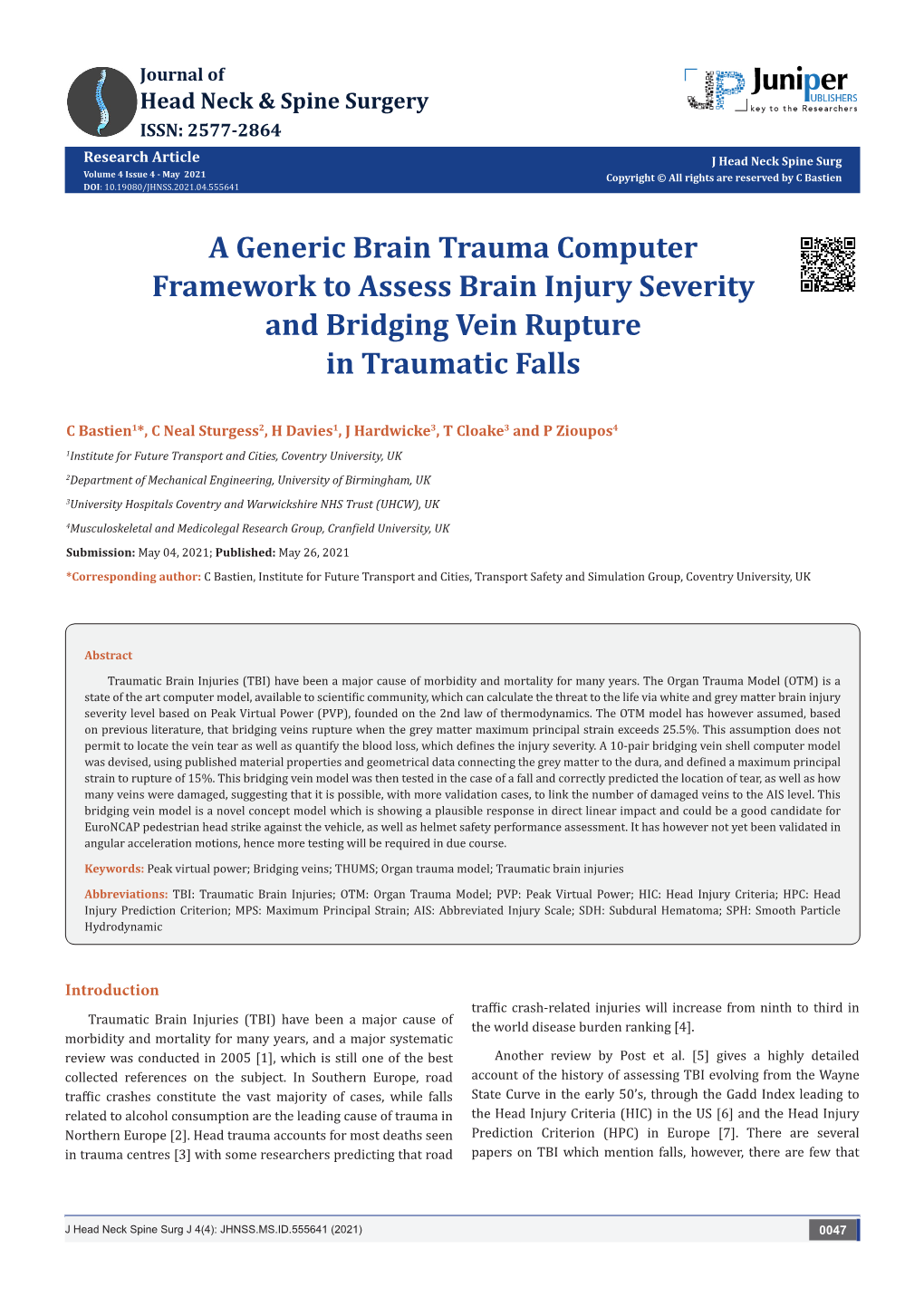 A Generic Brain Trauma Computer Framework to Assess Brain Injury Severity and Bridging Vein Rupture in Traumatic Falls