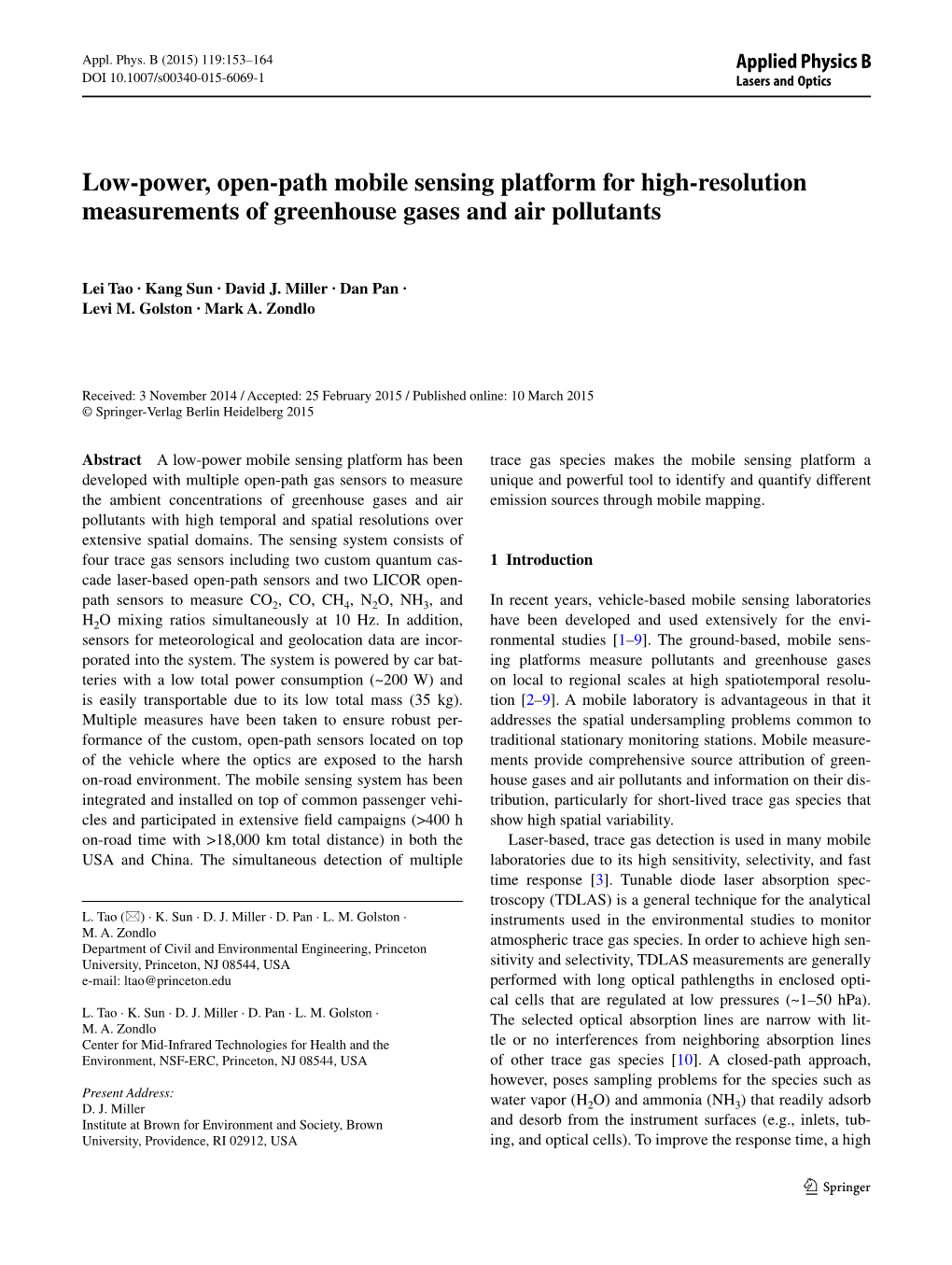Low‑Power, Open‑Path Mobile Sensing Platform for High‑Resolution