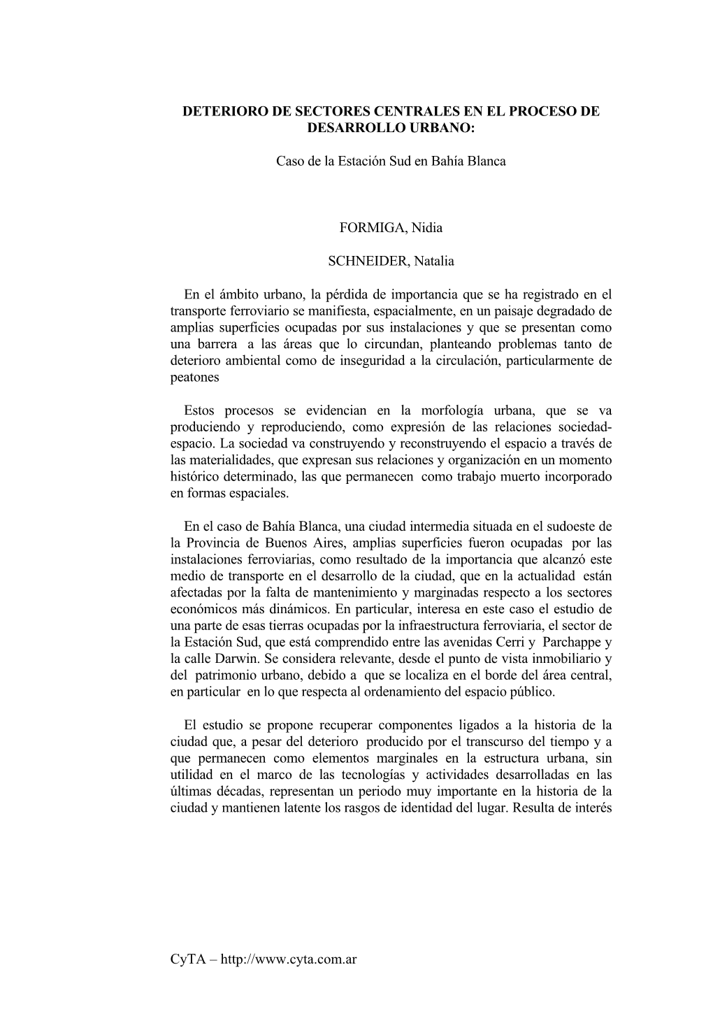 Caso De La Estación Sud En Bahía Blanca FORMIGA, Nidia