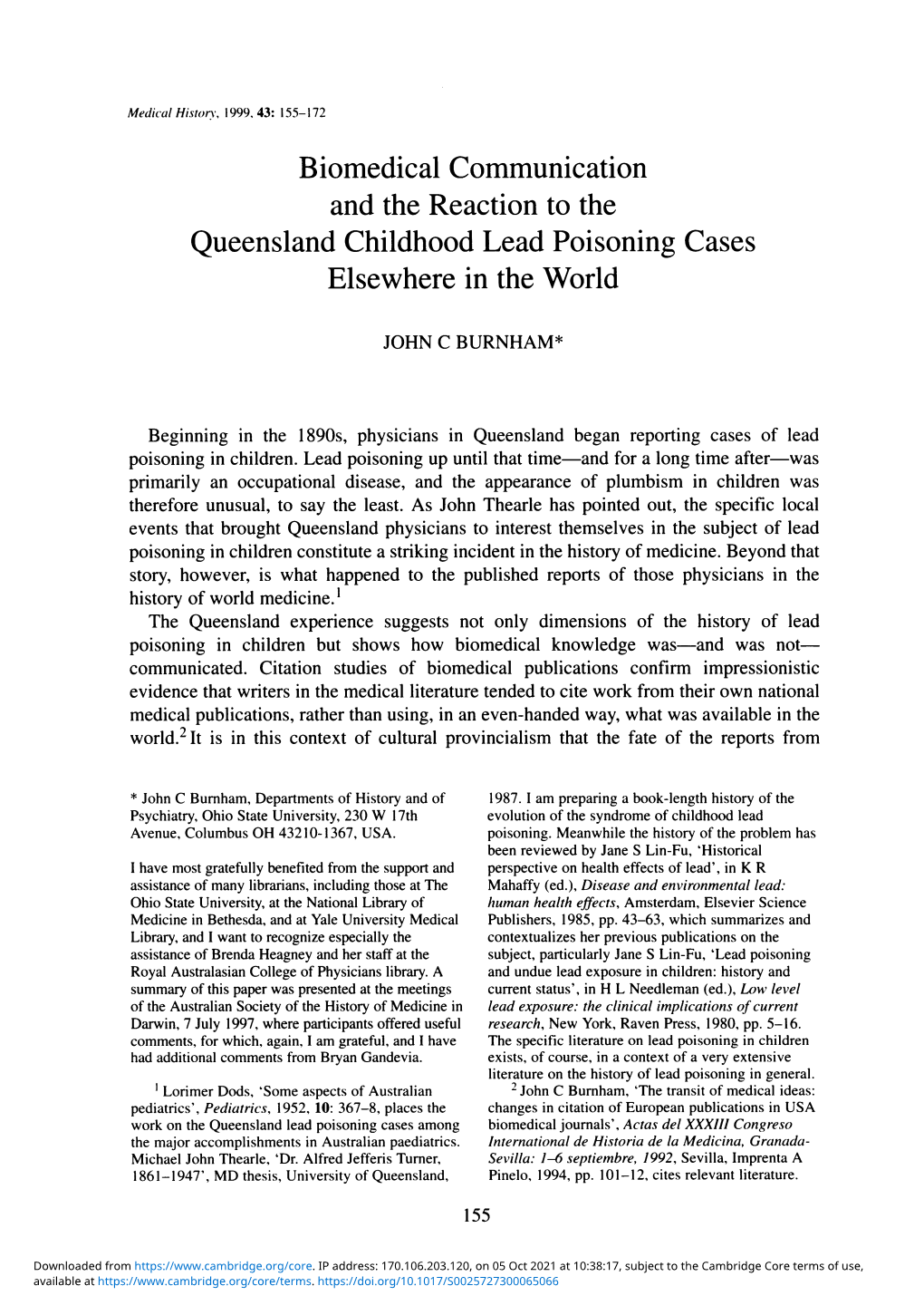 Biomedical Communication and the Reaction to the Queensland Childhood Lead Poisoning Cases Elsewhere in the World