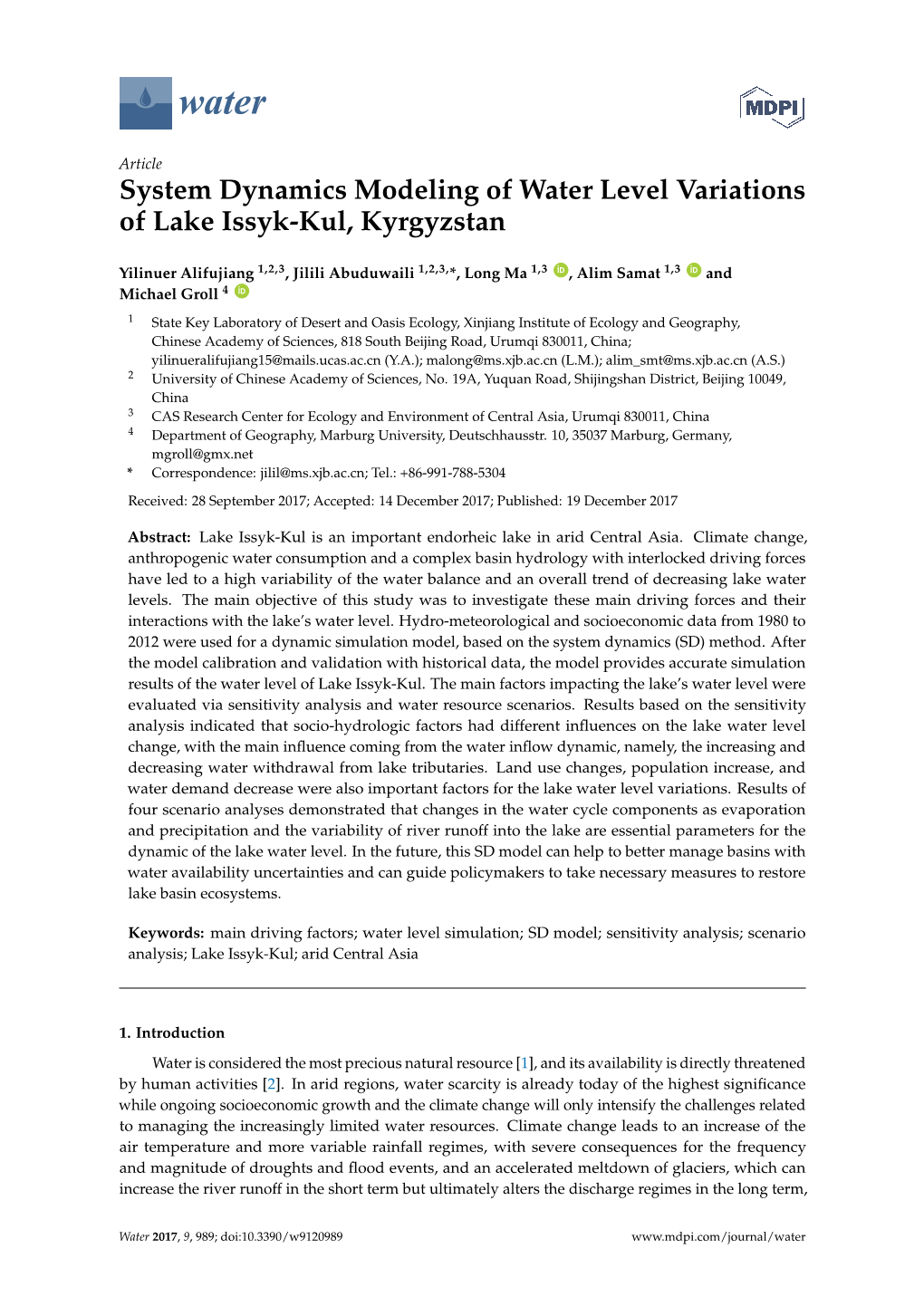 System Dynamics Modeling of Water Level Variations of Lake Issyk-Kul, Kyrgyzstan