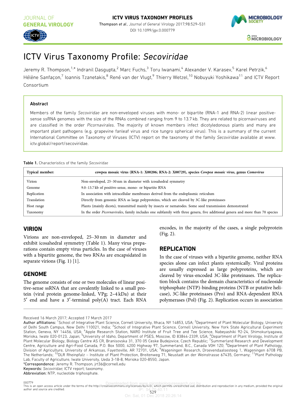 ICTV Virus Taxonomy Profile: Secoviridae