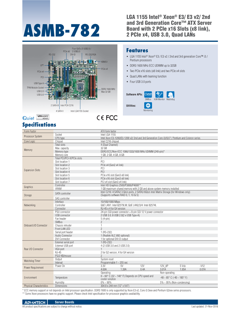 ASMB-782 2 Pcie X4, USB 3.0, Quad Lans