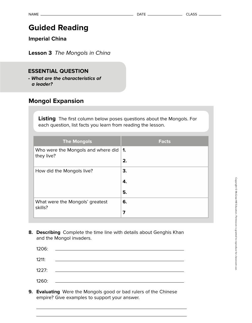 Guided Reading, Imperial China, Lesson 3