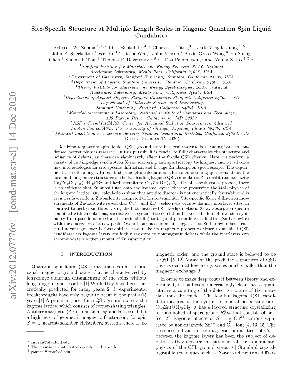 Arxiv:2012.07776V1 [Cond-Mat.Str-El] 14 Dec 2020