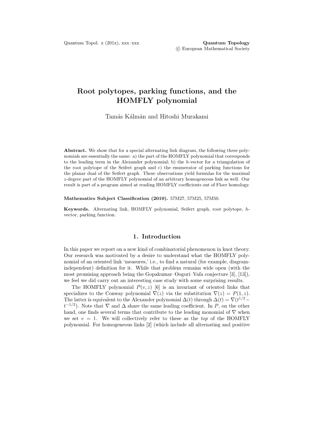 Root Polytopes, Parking Functions, and the HOMFLY Polynomial