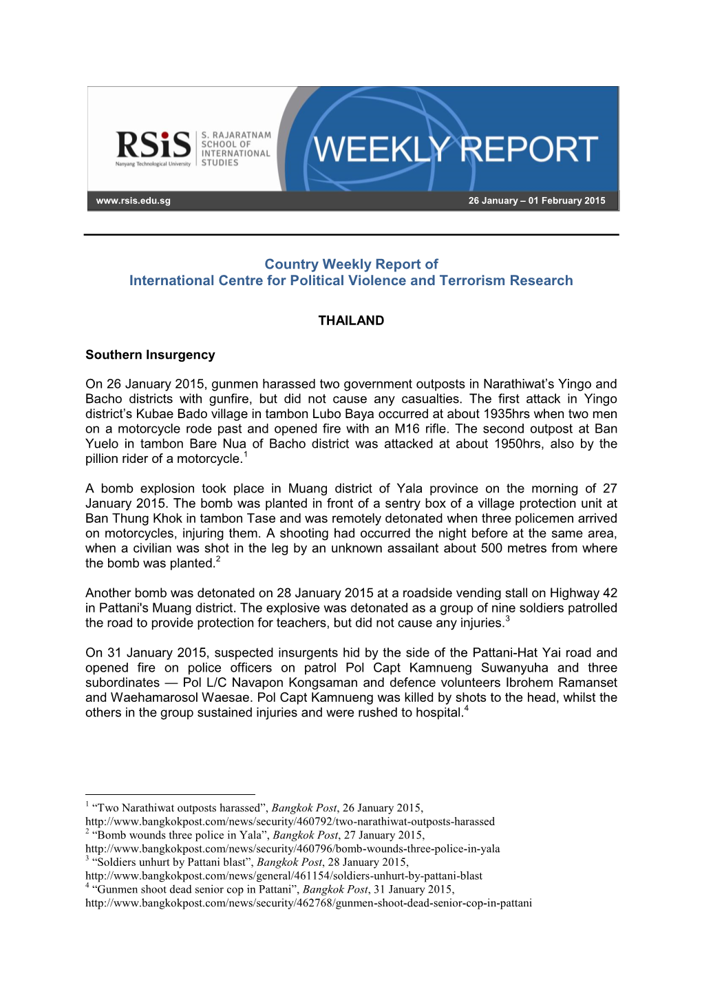 Country Weekly Report of International Centre for Political Violence and Terrorism Research