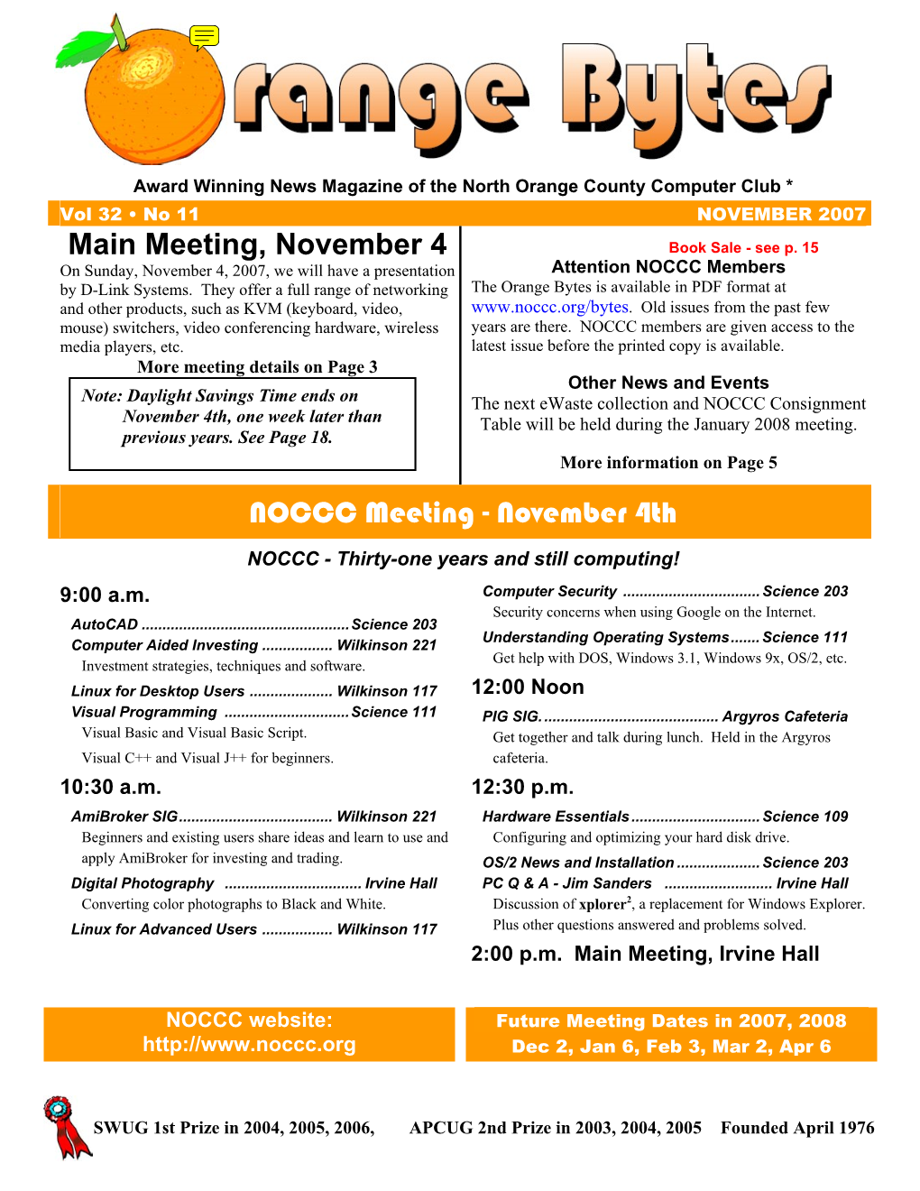 NOCCC Orange Bytes Newsletter Novemver 2007