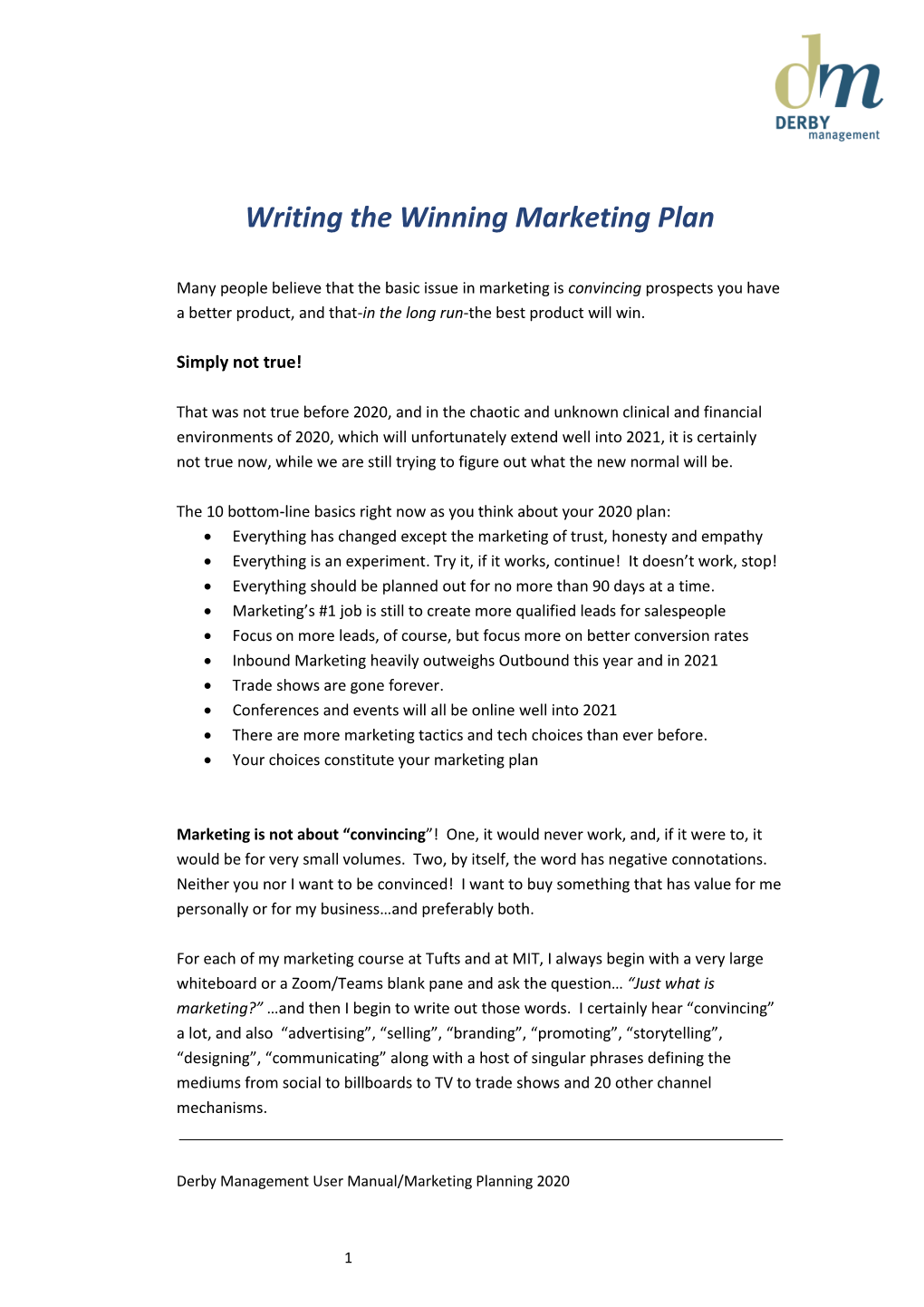 Writing the Winning Marketing Plan