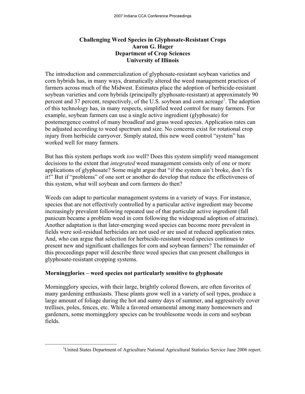 Challenging Weed Species in Glyphosate-Resistant Crops Aaron G