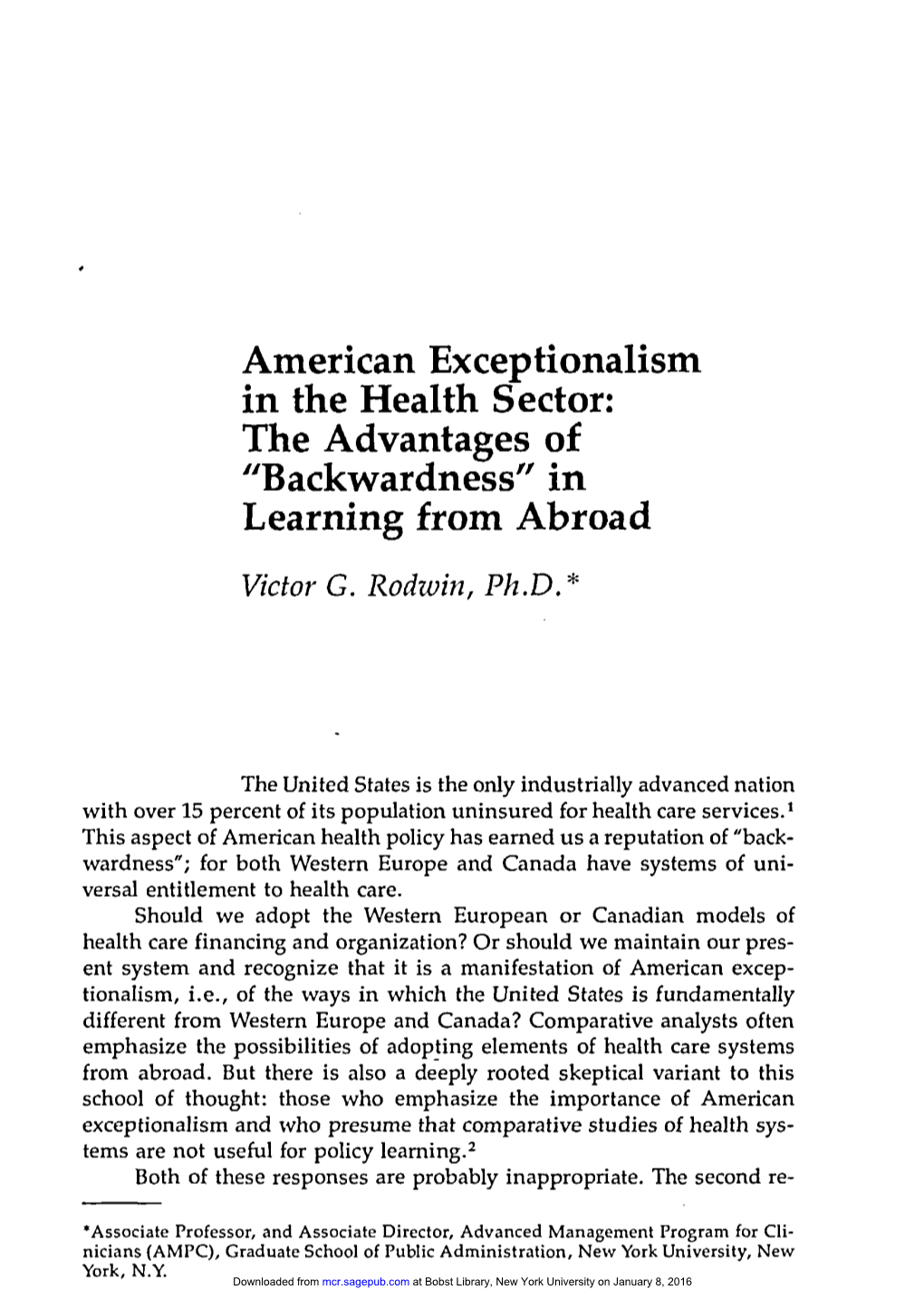 American Exceptionalism the Advantages Of