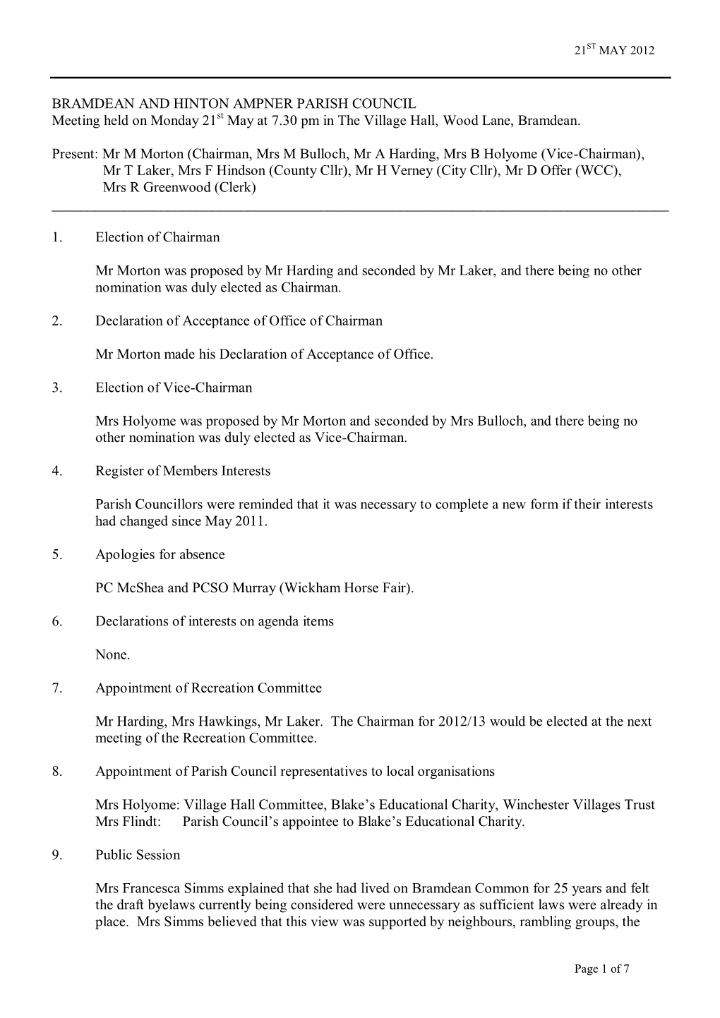 Meeting of Bramdean and Hinton Ampner Parish Council