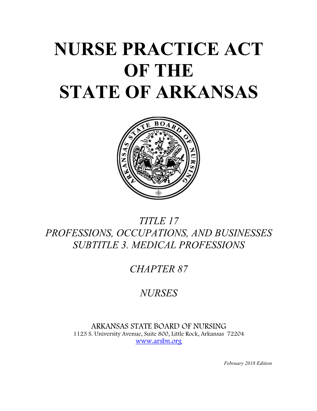 Nurse Practice Act of the State of Arkansas