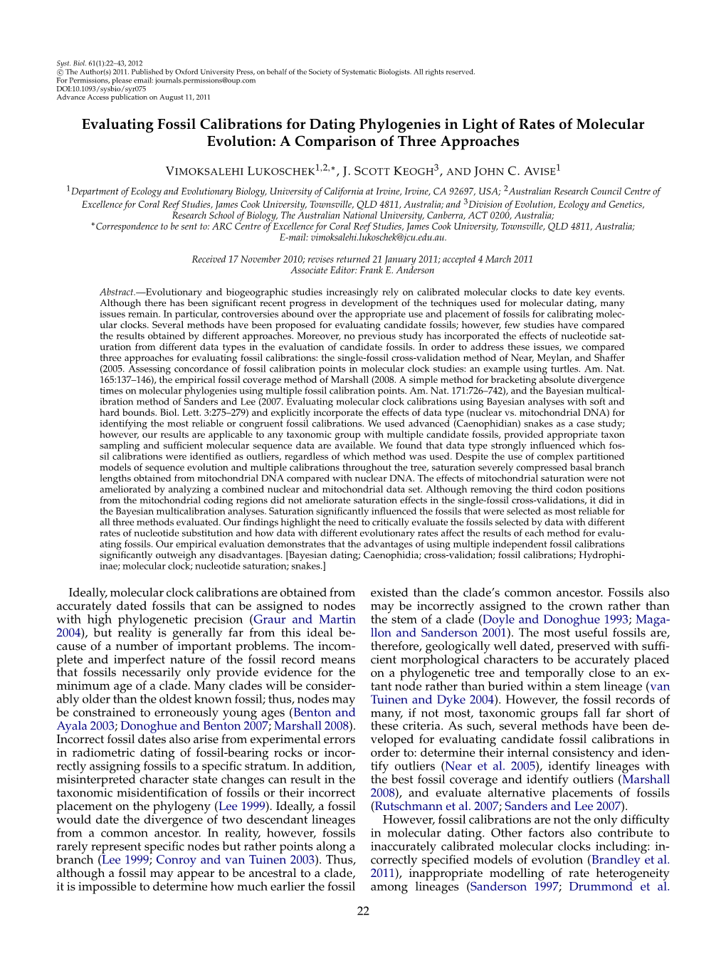 Evaluating Fossil Calibrations for Dating Phylogenies in Light of Rates of Molecular Evolution: a Comparison of Three Approaches