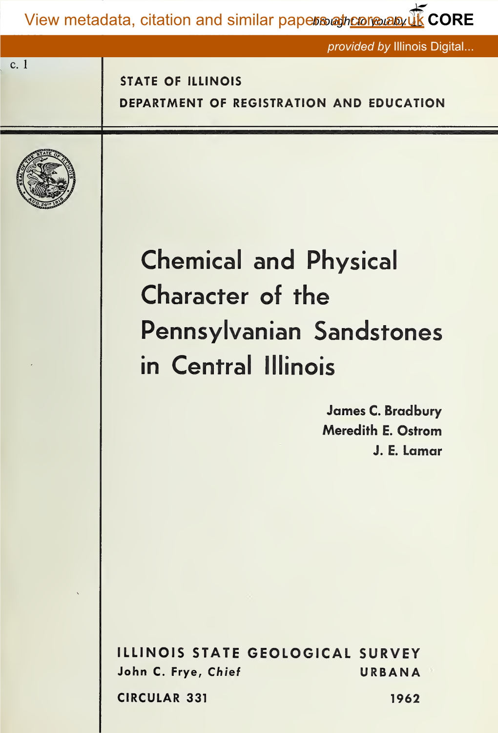 Chemical and Physical Character of the Pennsylvanian Sandstones in Central Illinois