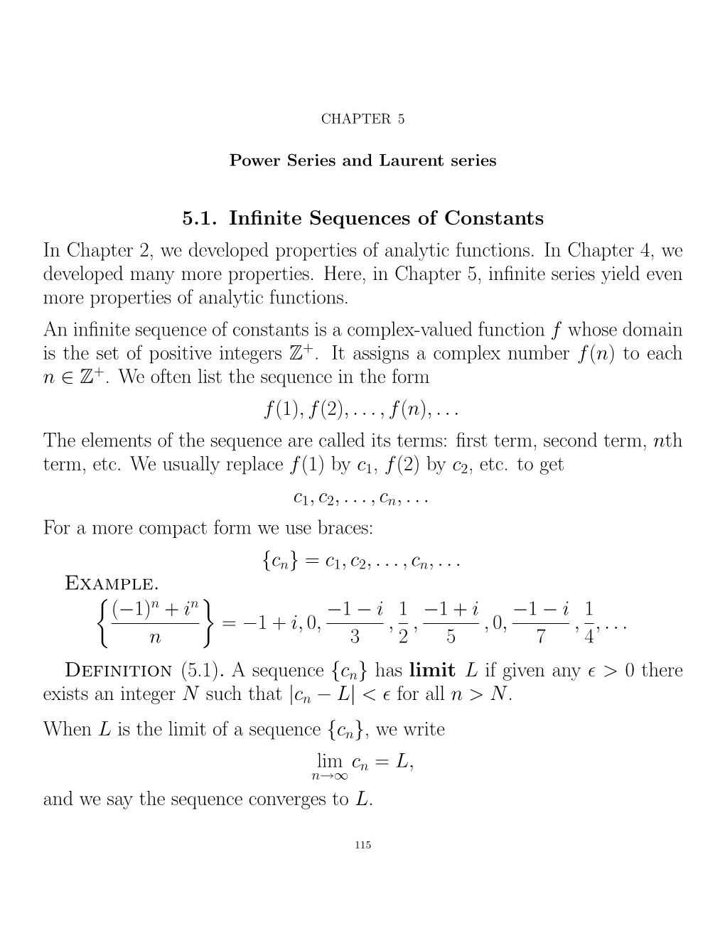 5.1. Infinite Sequences of Constants in Chapter 2, We Developed