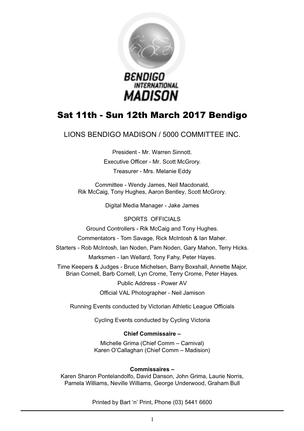 Sat 11Th - Sun 12Th March 2017 Bendigo